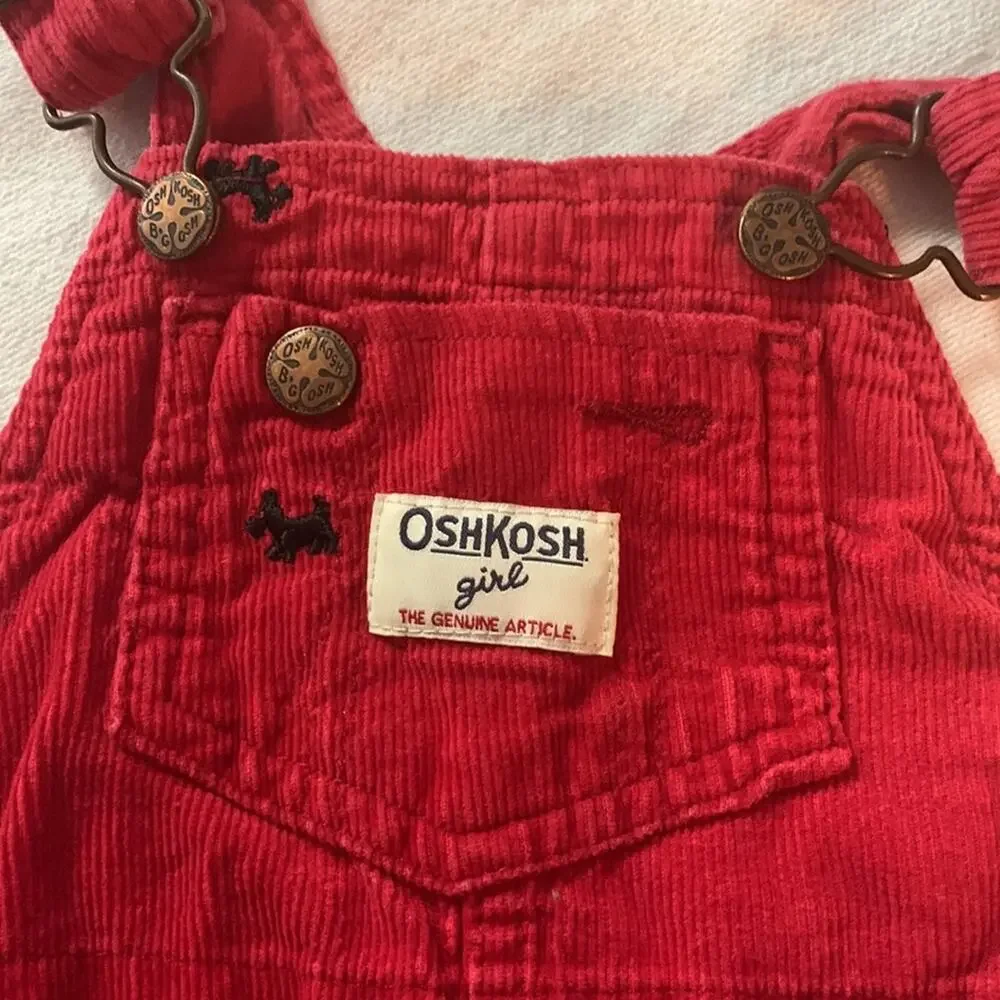 Oshkosh girls 18 month overalls red corduroy scottie dog cute fall terrier